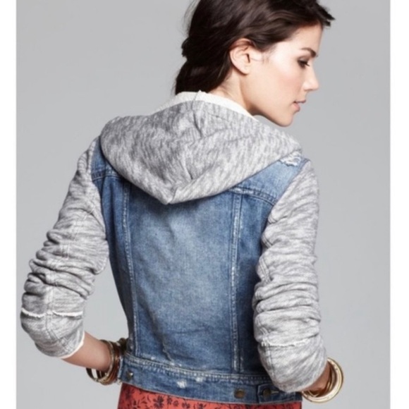 Free People Jacket Gray Knit Sleeves - Picture 3 of 3